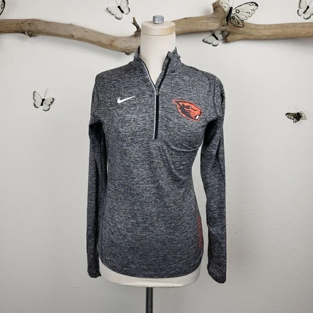 Nike dri fit 1/4 zip gray top beavers